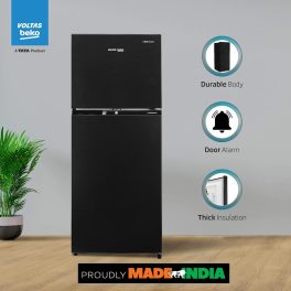 Voltas Beko RFF270C/WPXBR0I00, 230 Litre 3 Star Double Door Refrigerator with Pro Smart Inverter Compressor, Big Vegetable Box with Crisper and Neo Frost Dual Cooling, Wooden Black