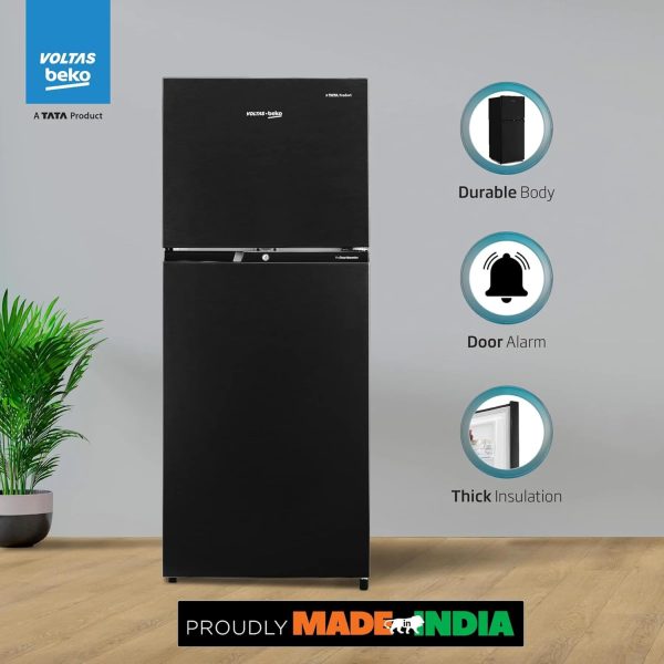 Voltas Beko RFF270C/WPXBR0I00, 230 Litre 3 Star Double Door Refrigerator with Pro Smart Inverter Compressor, Big Vegetable Box with Crisper and Neo Frost Dual Cooling, Wooden Black