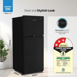 Voltas Beko RFF270C/WPXBR0I00, 230 Litre 3 Star Double Door Refrigerator with Pro Smart Inverter Compressor, Big Vegetable Box with Crisper and Neo Frost Dual Cooling, Wooden Black