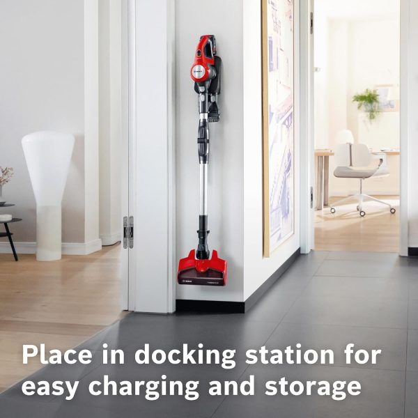 Bosch BCS71PETIN, Cordless Vacuum Cleaner specializing Animal Cleaning with Rechargeable Battery, Flex Tube and LED Lighting, Tornado Red