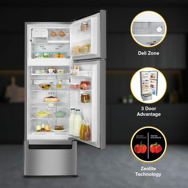 Whirlpool FP 283D PROTTON ROY, 228 Ltr, Frost Free Triple-Door Refrigerator, 10 Years Warranty on Compressor, Alpha STEEL
