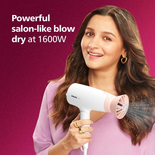 Philips BHD308/30, 1600 Watt Hair Dryer with 3 drying Setting, Thermoprotect temperature Setting and foldable handle, White