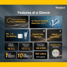 Whirlpool 215 IMPC ROY, 192L 3 Star Single Door Refrigerator, With Base Drawer, 10 Years Warranty on Compressor, Wine Flower Rain