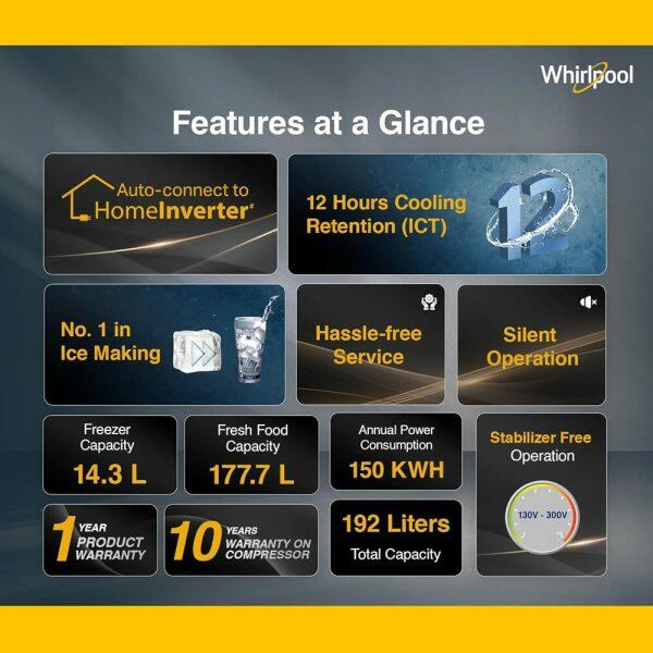 Whirlpool 215 IMPC ROY, 192L 3 Star Single Door Refrigerator, With Base Drawer, 10 Years Warranty on Compressor, Wine Flower Rain