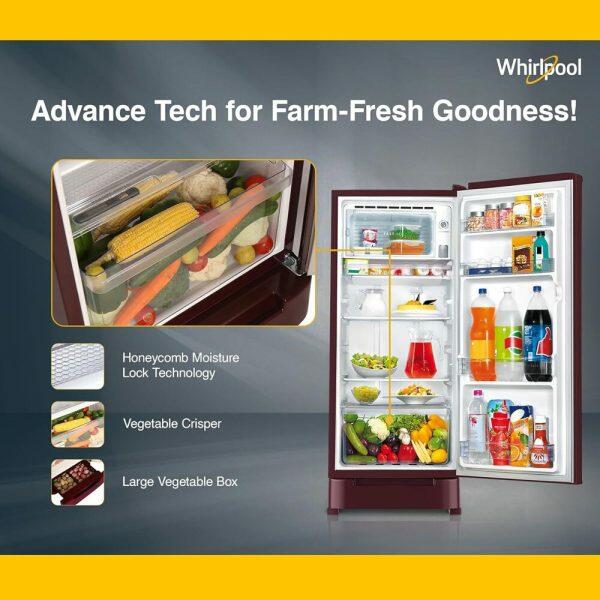 Whirlpool 215 IMPC ROY, 192L 3 Star Single Door Refrigerator, With Base Drawer, 10 Years Warranty on Compressor, Wine Flower Rain