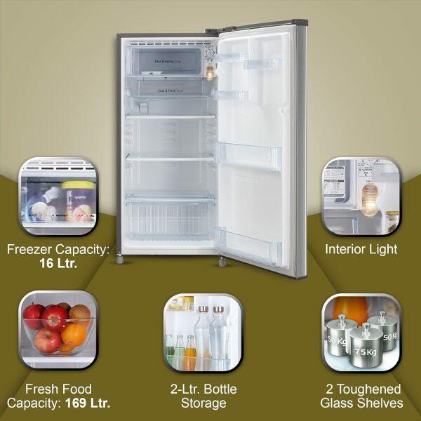LG 185L 3 Star Single Door Refrigerator (GL B199OPZD, Shiny Steel)