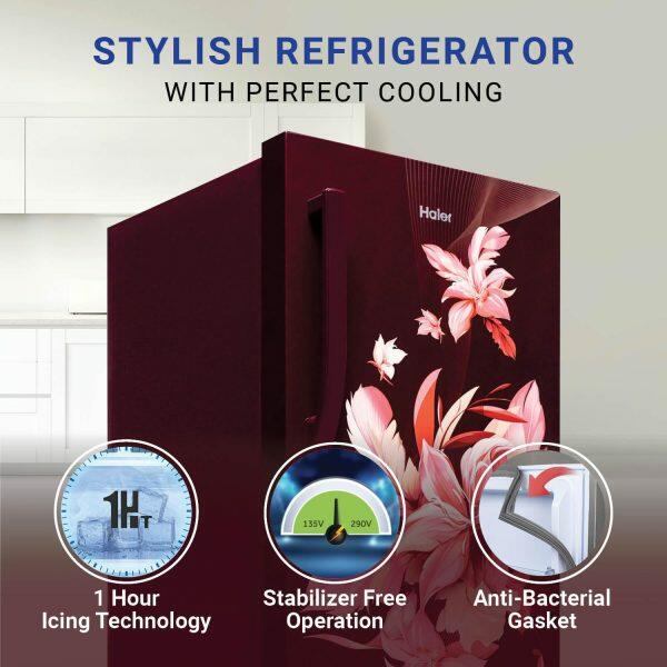 Haier HRD-2353CRO, 215 Litre 3 Star Single Door Refrigerator with 1 Hour Icing Technology, Red Opal