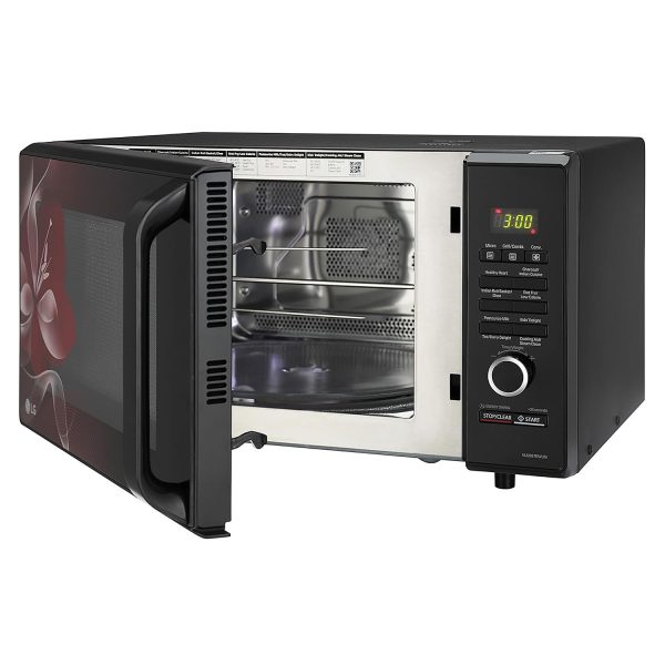 LG MJ2887BWUM, 28 Litre Convection Microwave with Charcoal Heater ,360 Degree Motorised Rotisserie and Stainless Steel Cavity, Floral Wine