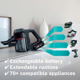Bosch BCS711AIN, Cordless Vacuum Cleaner with Rechargeable Battery, LED Lighting with 90% Bendable and Nozzle Foot Release, Graphite Black