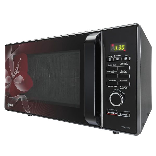 LG MJ2887BWUM, 28 Litre Convection Microwave with Charcoal Heater ,360 Degree Motorised Rotisserie and Stainless Steel Cavity, Floral Wine