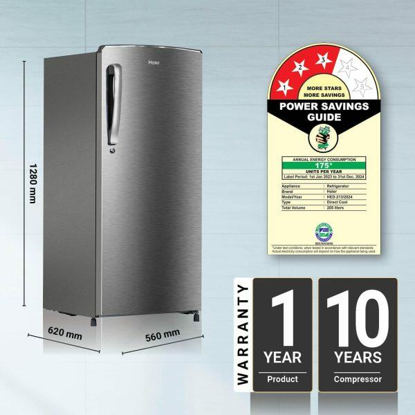 Haier 205 Litre 2 Star, Single Door Refrigerator, Inox Steel (HRD-2262BIS)