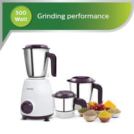 Philips HL7505/00, 500 Watt 3 Jar Mixer Grinder with Leak Proof and Spill Proof Jars, Easy Locking system, White