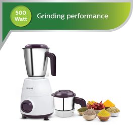 Philips HL7506/00, 500 Watt 2 Jar Mixer Grinder with Easy to assemble with dual lock system and Non-Slip Feet, White