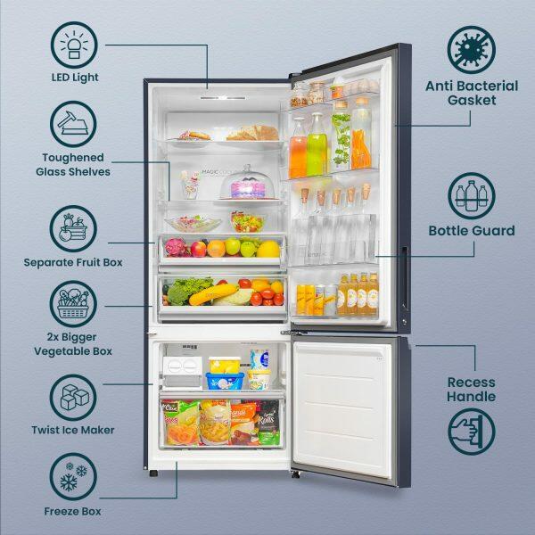 Haier 445 Litre 2 Star Bottom Mount Refrigerator, Inox Steel (HRB-4952BGK)