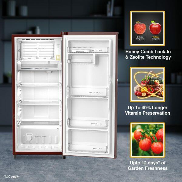 Whirlpool 215 VMPRO PRM 3S, 192 L 3 Star Auto-Defrost Inverter Vitamagic Pro Direct-Cool Single Door Refrigerator, 10 Years Warranty on Compressor, Wine Dafne