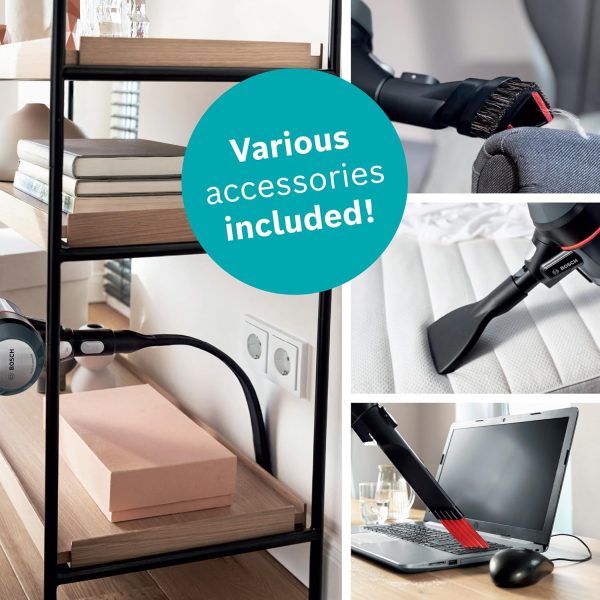Bosch BCS711AIN, Cordless Vacuum Cleaner with Rechargeable Battery, LED Lighting with 90% Bendable and Nozzle Foot Release, Graphite Black