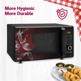 LG MJ2887BWUM, 28 Litre Convection Microwave with Charcoal Heater ,360 Degree Motorised Rotisserie and Stainless Steel Cavity, Floral Wine