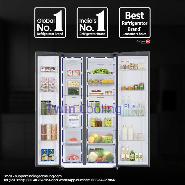 Samsung 653L Side by Side Refrigerator (RS76CG8115B1, Matt Black)