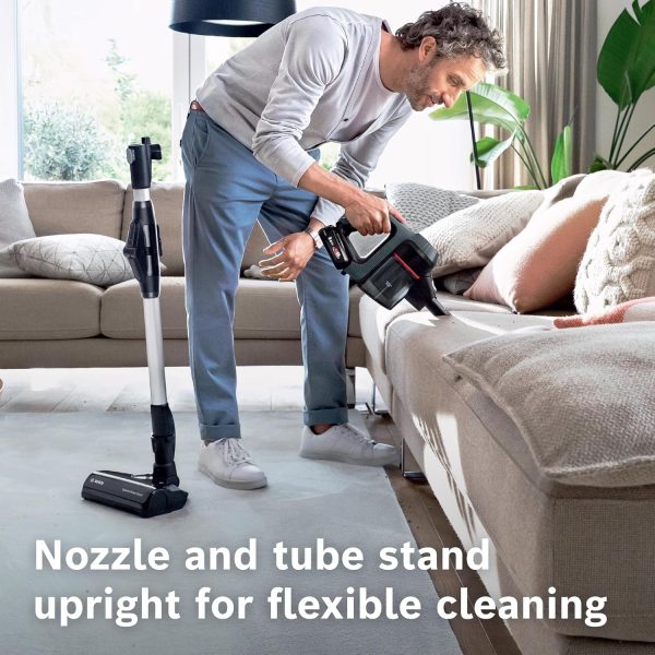 Bosch BCS711AIN, Cordless Vacuum Cleaner with Rechargeable Battery, LED Lighting with 90% Bendable and Nozzle Foot Release, Graphite Black