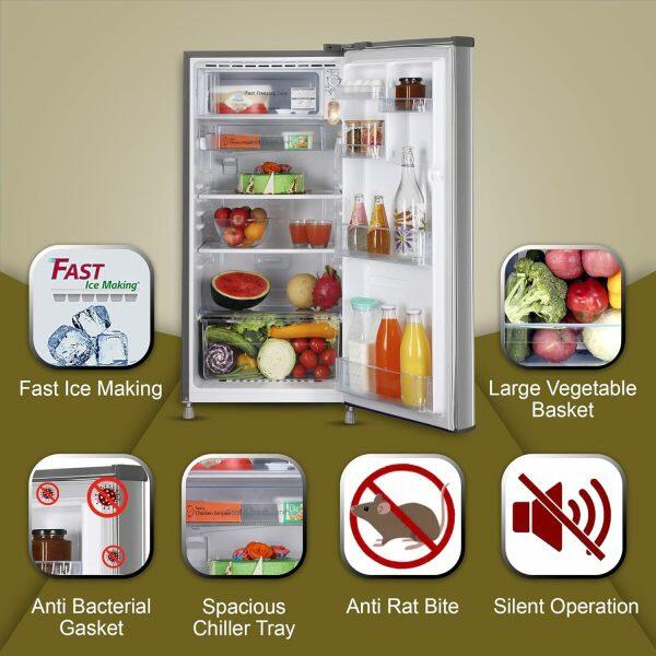 LG 185L 3 Star Single Door Refrigerator (GL B199OPZD, Shiny Steel)