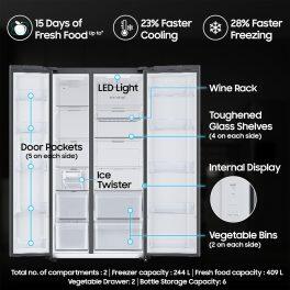 Samsung 653L Side by Side Refrigerator (RS76CG8115B1, Matt Black)