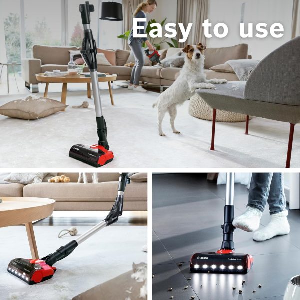 Bosch BCS71PETIN, Cordless Vacuum Cleaner specializing Animal Cleaning with Rechargeable Battery, Flex Tube and LED Lighting, Tornado Red