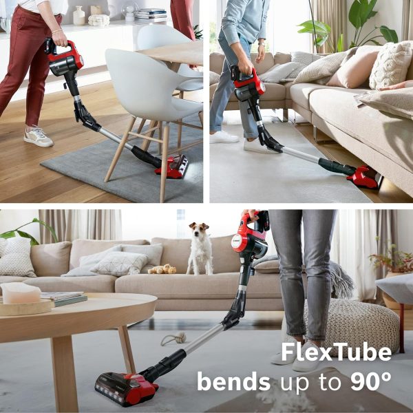 Bosch BCS71PETIN, Cordless Vacuum Cleaner specializing Animal Cleaning with Rechargeable Battery, Flex Tube and LED Lighting, Tornado Red