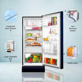 Haier HRD-2355PMD, 215 Litre 5 Star Single Door Refrigerator with Base Drawer and 1 Hour Icing Technology, Marine Dahelia