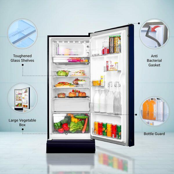 Haier HRD-2355PMD, 215 Litre 5 Star Single Door Refrigerator with Base Drawer and 1 Hour Icing Technology, Marine Dahelia