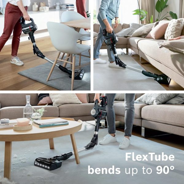 Bosch BCS711AIN, Cordless Vacuum Cleaner with Rechargeable Battery, LED Lighting with 90% Bendable and Nozzle Foot Release, Graphite Black
