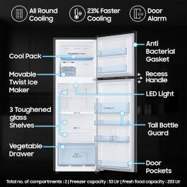 Samsung 256L 3 Star Double Door Refrigerator (RT30C3733BX, Luxe Black)
