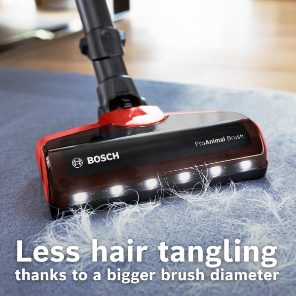 Bosch BCS71PETIN, Cordless Vacuum Cleaner specializing Animal Cleaning with Rechargeable Battery, Flex Tube and LED Lighting, Tornado Red