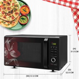 LG MJ2887BWUM, 28 Litre Convection Microwave with Charcoal Heater ,360 Degree Motorised Rotisserie and Stainless Steel Cavity, Floral Wine