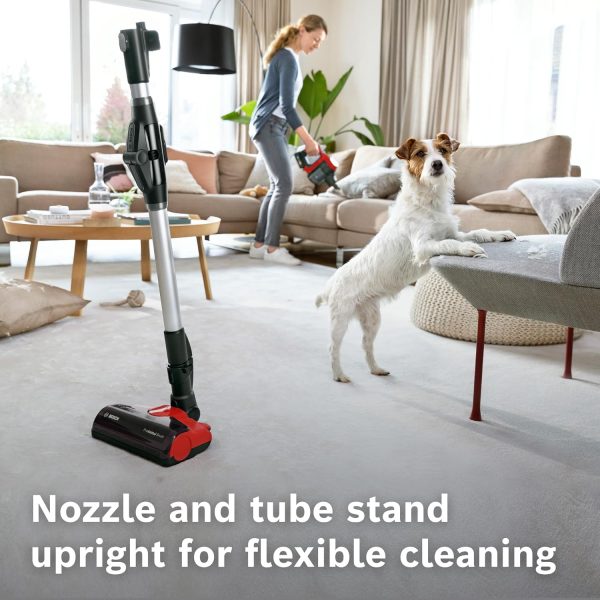 Bosch BCS71PETIN, Cordless Vacuum Cleaner specializing Animal Cleaning with Rechargeable Battery, Flex Tube and LED Lighting, Tornado Red