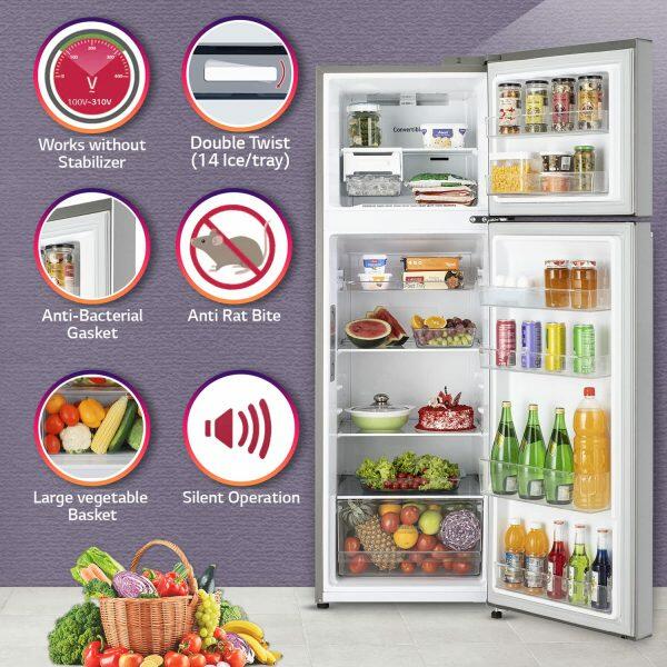 LG 272 Litre 2 Star Double Door Refrigerator (GL-T312TPZX, Shiny Steel)