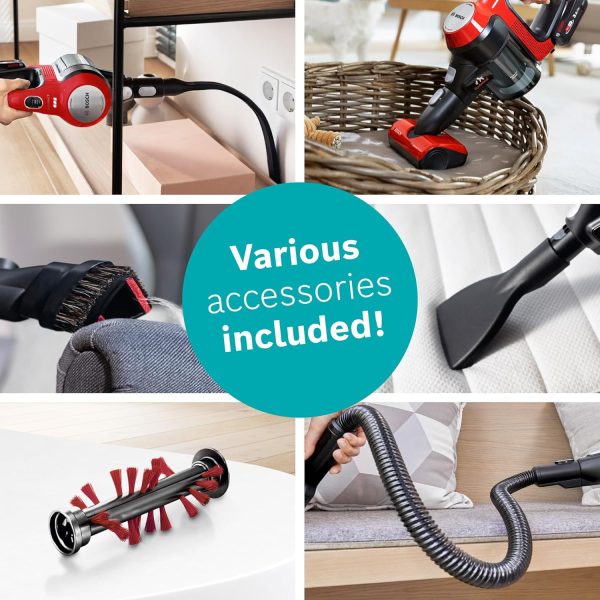 Bosch BCS71PETIN, Cordless Vacuum Cleaner specializing Animal Cleaning with Rechargeable Battery, Flex Tube and LED Lighting, Tornado Red