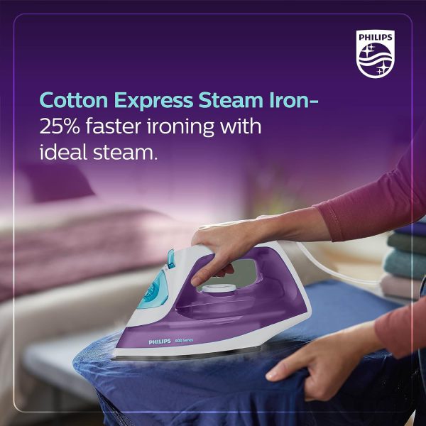 Philips DST0810/30, 1250 Watt Steam Iron with Lesser Strokes due to uniform distribution, Works on Eco and Dry Mode, Purple