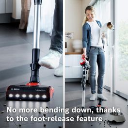 Bosch BCS71PETIN, Cordless Vacuum Cleaner specializing Animal Cleaning with Rechargeable Battery, Flex Tube and LED Lighting, Tornado Red