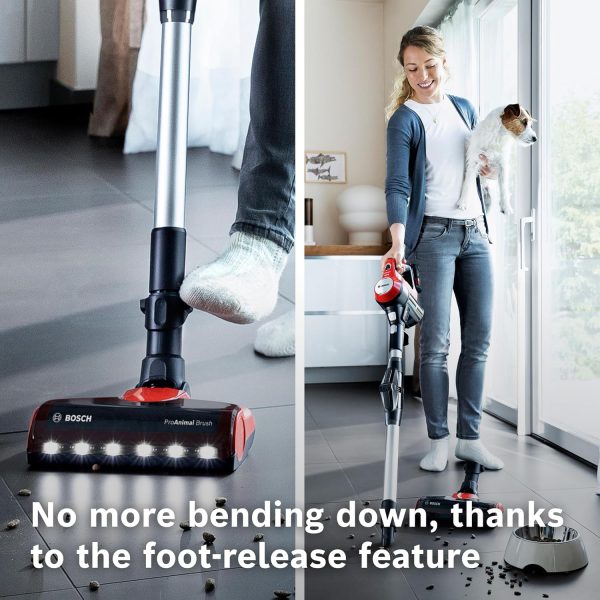Bosch BCS71PETIN, Cordless Vacuum Cleaner specializing Animal Cleaning with Rechargeable Battery, Flex Tube and LED Lighting, Tornado Red