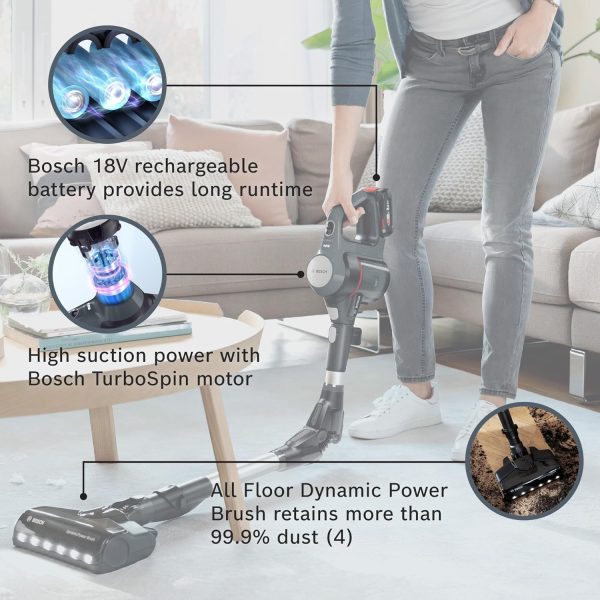 Bosch BCS711AIN, Cordless Vacuum Cleaner with Rechargeable Battery, LED Lighting with 90% Bendable and Nozzle Foot Release, Graphite Black