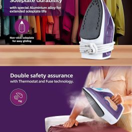 Philips DST0810/30, 1250 Watt Steam Iron with Lesser Strokes due to uniform distribution, Works on Eco and Dry Mode, Purple