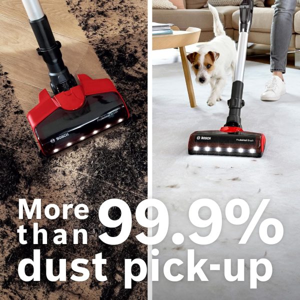 Bosch BCS71PETIN, Cordless Vacuum Cleaner specializing Animal Cleaning with Rechargeable Battery, Flex Tube and LED Lighting, Tornado Red