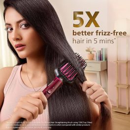 Philips BHH730, Hair Straightening Brush with Silk Protect Technology, Keratin Infused Cermaic Coating and 200 Celcius temperature for effective Styling, Dark Wine