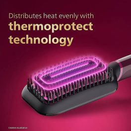 Philips BHH730, Hair Straightening Brush with Silk Protect Technology, Keratin Infused Cermaic Coating and 200 Celcius temperature for effective Styling, Dark Wine