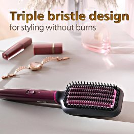 Philips BHH730, Hair Straightening Brush with Silk Protect Technology, Keratin Infused Cermaic Coating and 200 Celcius temperature for effective Styling, Dark Wine