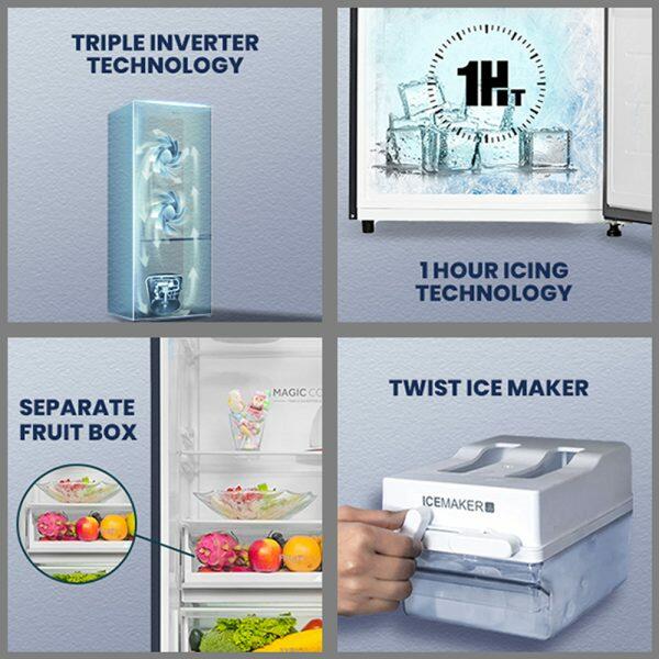 Haier 265 Litre 2 Star Bottom Mount Refrigerator, Inox Steel (HRB-3152PKG)