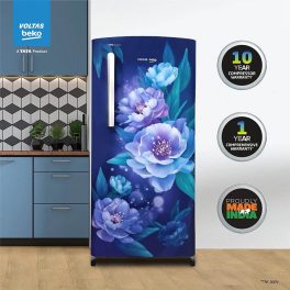 Voltas Beko RDC208E/S0PBE, 175 Litre 1 Star Single Door Refrigerator with Fresh Box and Stabilizer Free Operation, Peony Blue