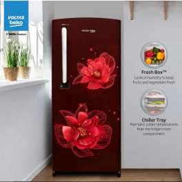 Voltas Beko RDC220C/S0WFE, 185 Litre 3 Star Single Door Refrigerator with Quick Freezer, Safe Box and Crisper Humidity Control, Fressia Wine