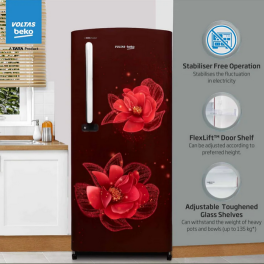Voltas Beko RDC220C/S0WFE, 185 Litre 3 Star Single Door Refrigerator with Quick Freezer, Safe Box and Crisper Humidity Control, Stelleta Wine