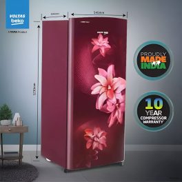 Voltas Beko 185 Litre 3 Star Single Door Refrigerator with Quick Freezer, Safe Box and Crisper Humidity Control, Stelleta Wine, RDC220C/S0WFE